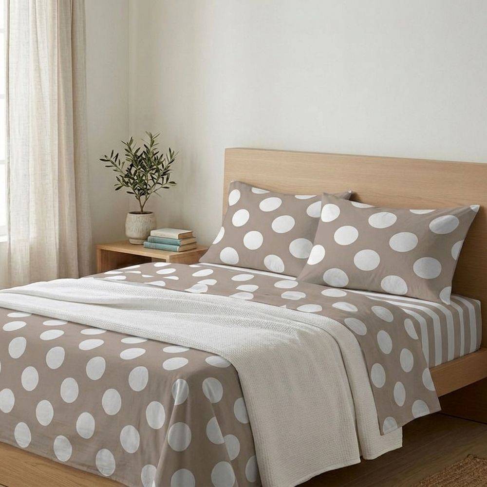 Completo Lenzuola Pois Grosso Beige Francese