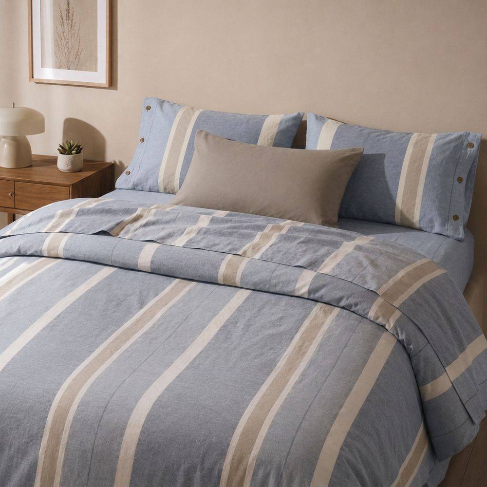 Completo Copripiumino Stone Washed Matilde Blu Matrimoniale DIS. 80