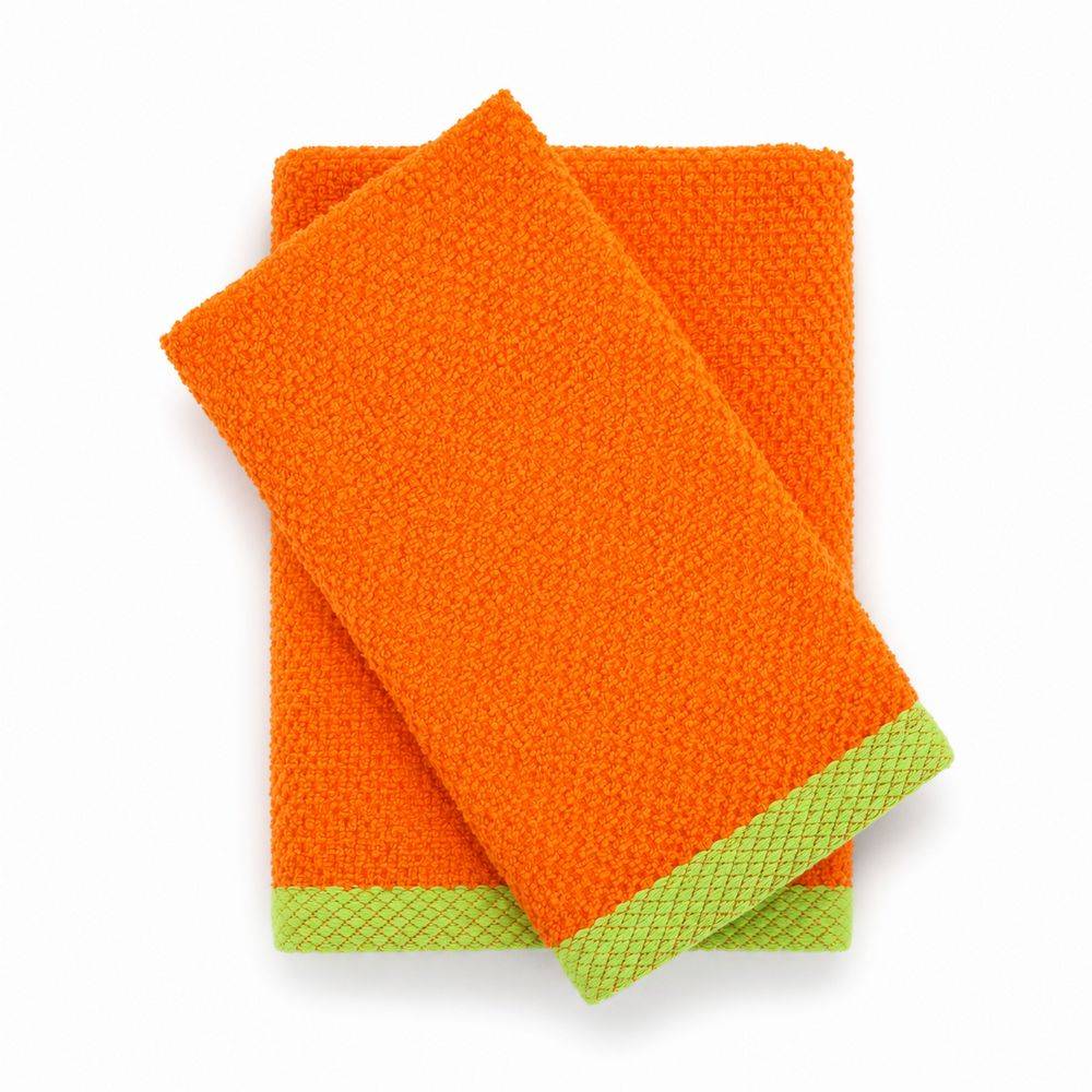 Coppia Asciugamani in Spugna Mr & Mrs Arancio/Verde Acido