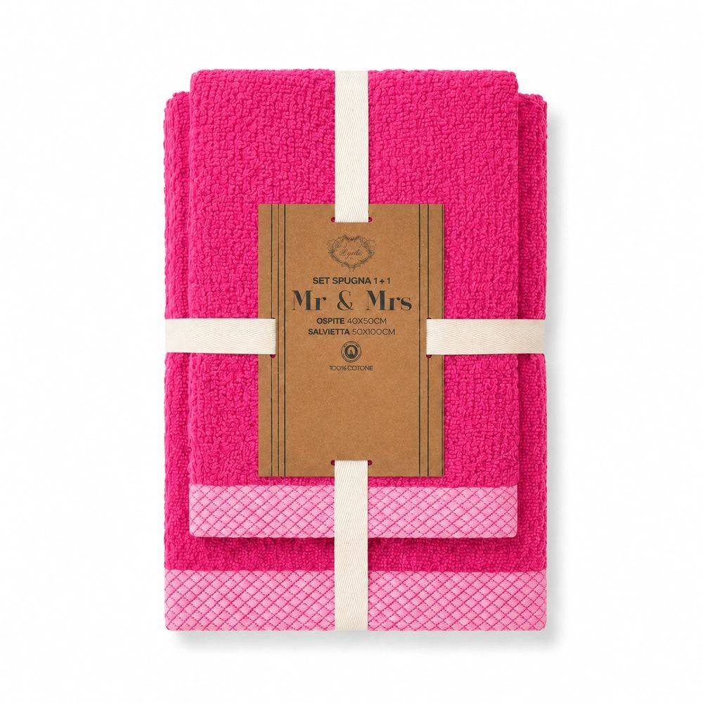 Coppia Asciugamani in Spugna Mr & Mrs Fuxia/Rosa