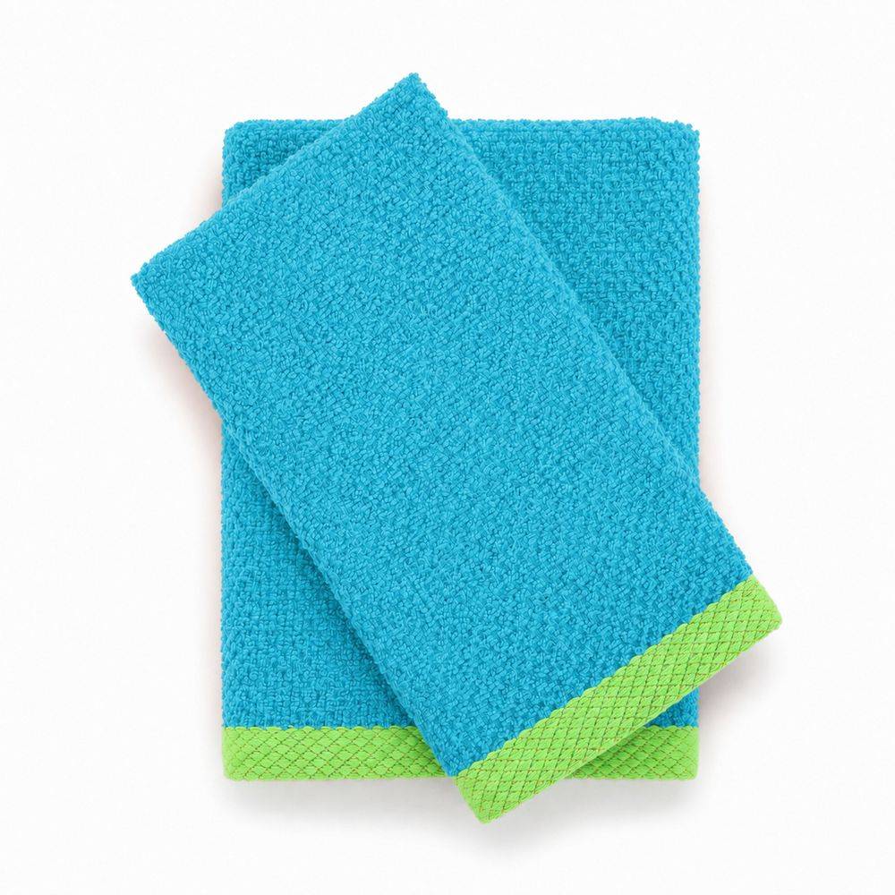 Coppia Asciugamani in Spugna Mr & Mrs Turchese/Verde acido