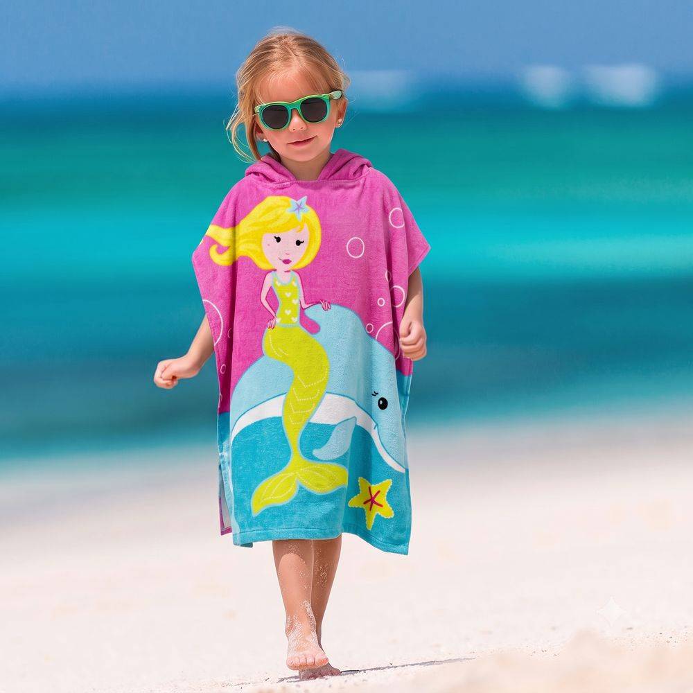 Poncho-Telo Mare Spugna New Sirena e delfino