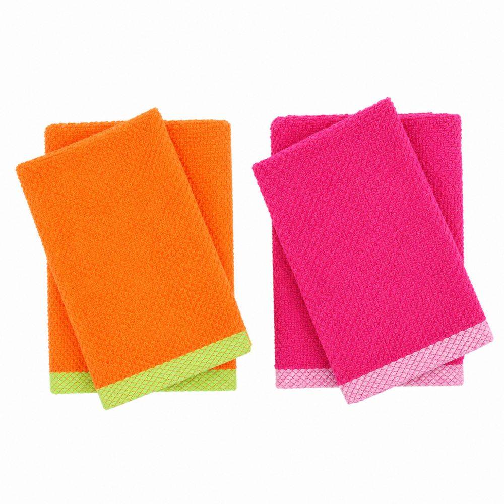 Set 2 + 2 Asciugamani in Spugna Mr & Mrs Arancio/Fuxia Fluo