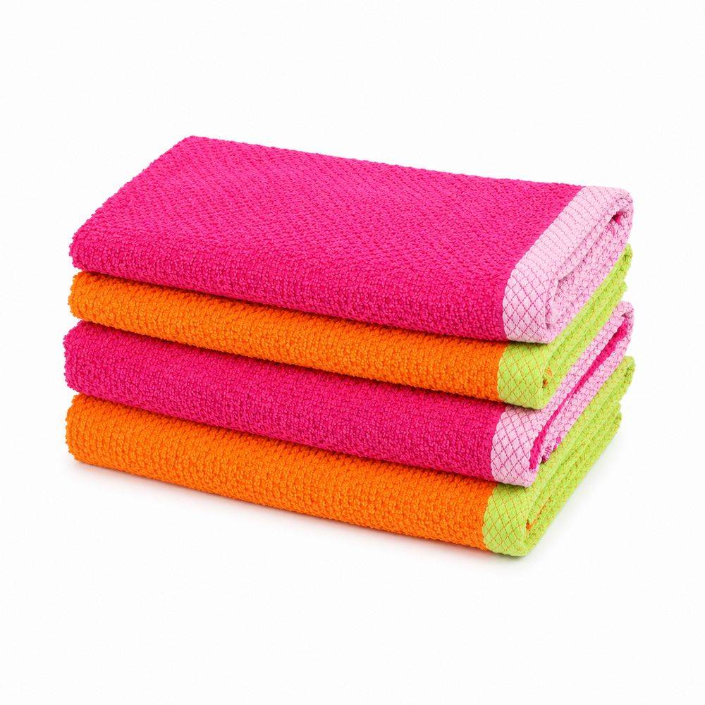 Set 2 + 2 Asciugamani in Spugna Mr & Mrs Arancio/Fuxia Fluo