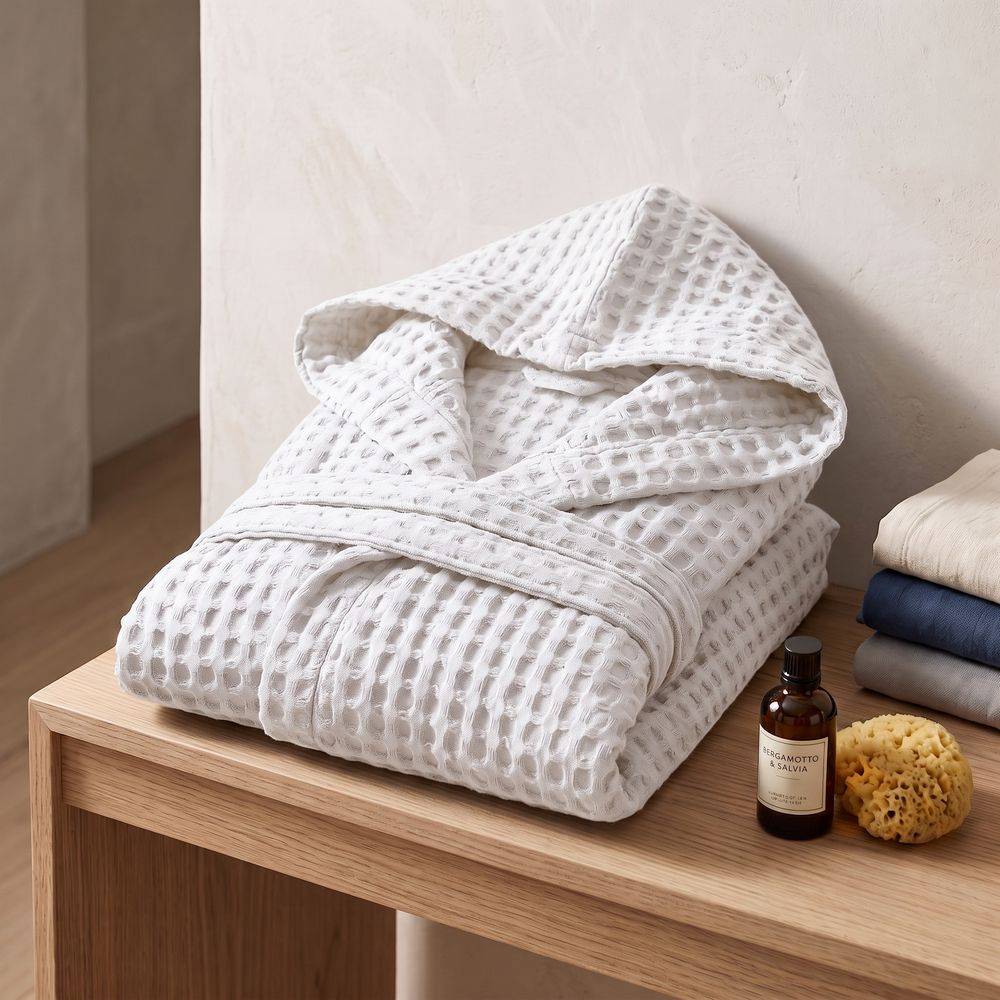 Accappatoio Nido d'ape napone con cappuccio Bianco