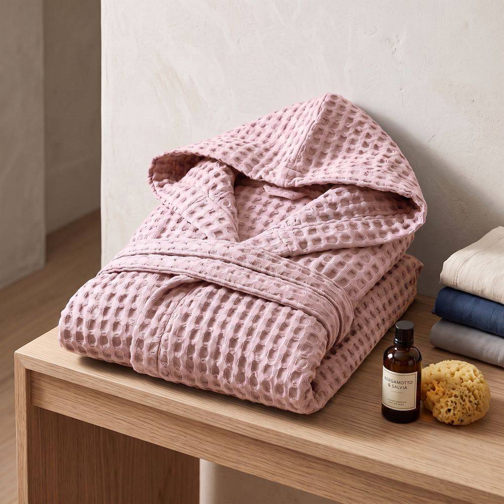 Accappatoio Nido d'ape napone con cappuccio Rosa