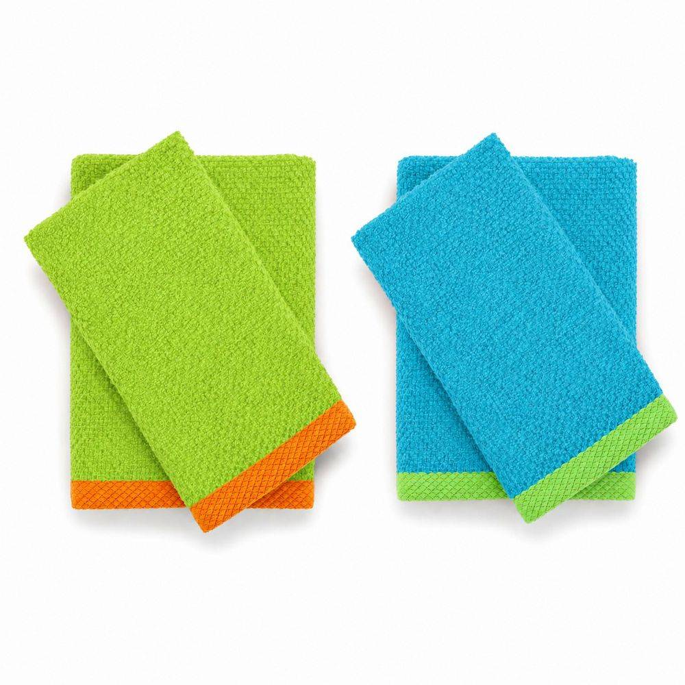 Set 2 + 2 Asciugamani in Spugna Mr & Mrs Turchese/Verde acido
