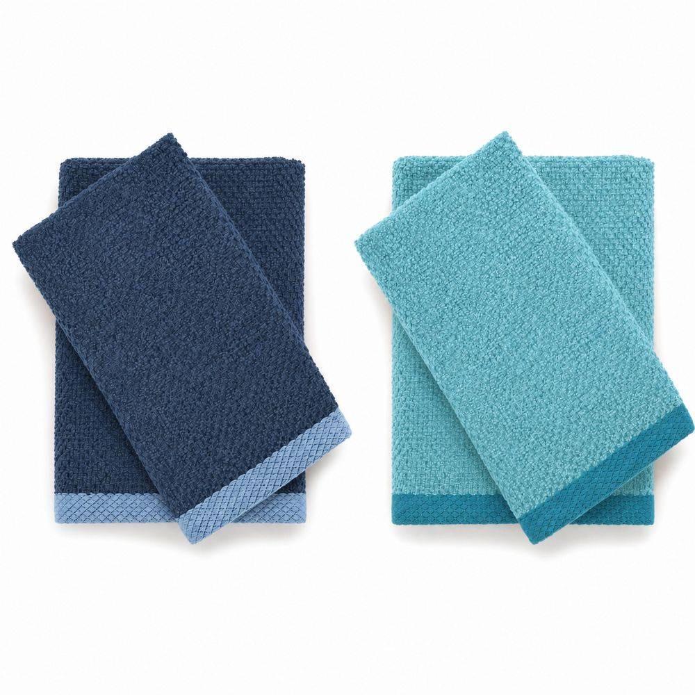 Set 2 + 2 Asciugamani in Spugna Mr & Mrs Blu/Acquamarina