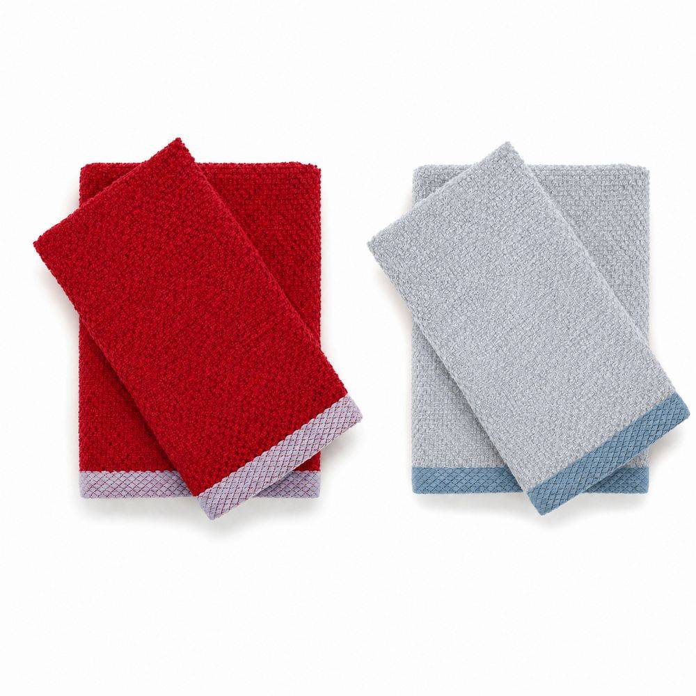 Set 2 + 2 Asciugamani in Spugna Mr & Mrs Grigio/Ciliegia