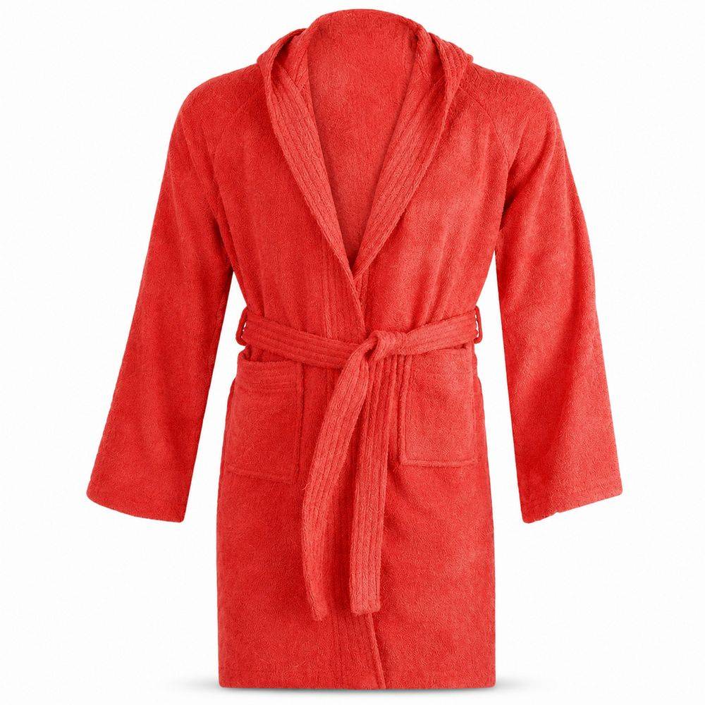 Accappatoio bambino in spugna con cappuccio rosso