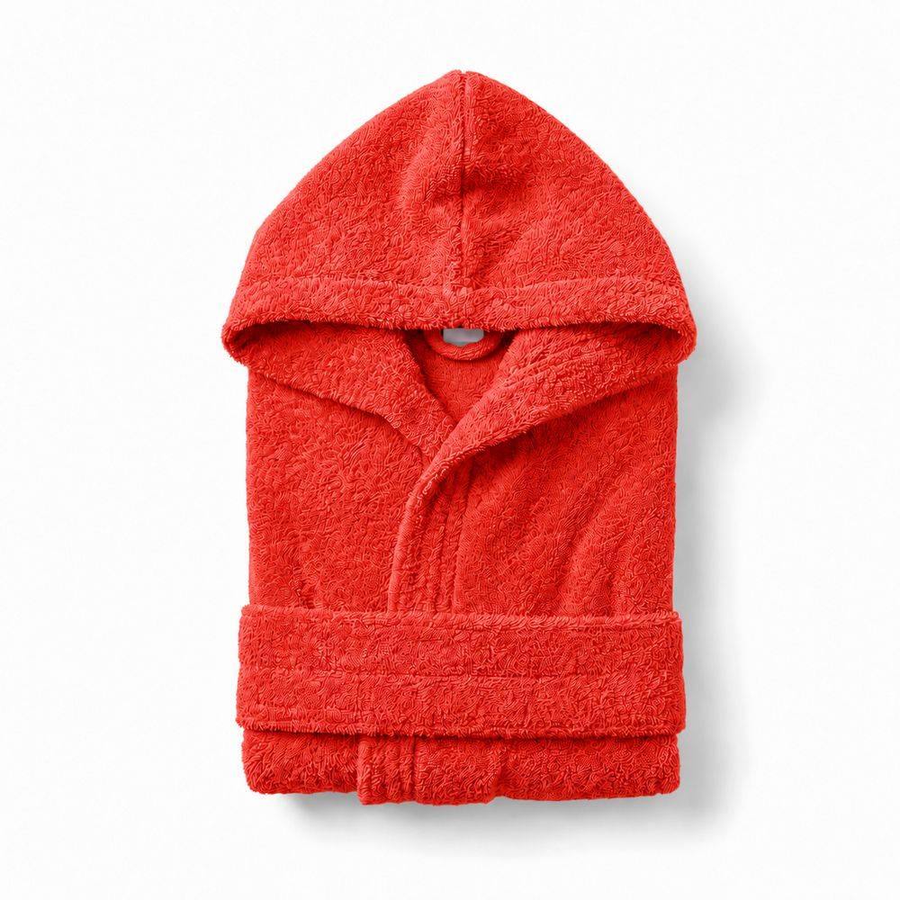 Accappatoio bambino in spugna con cappuccio rosso