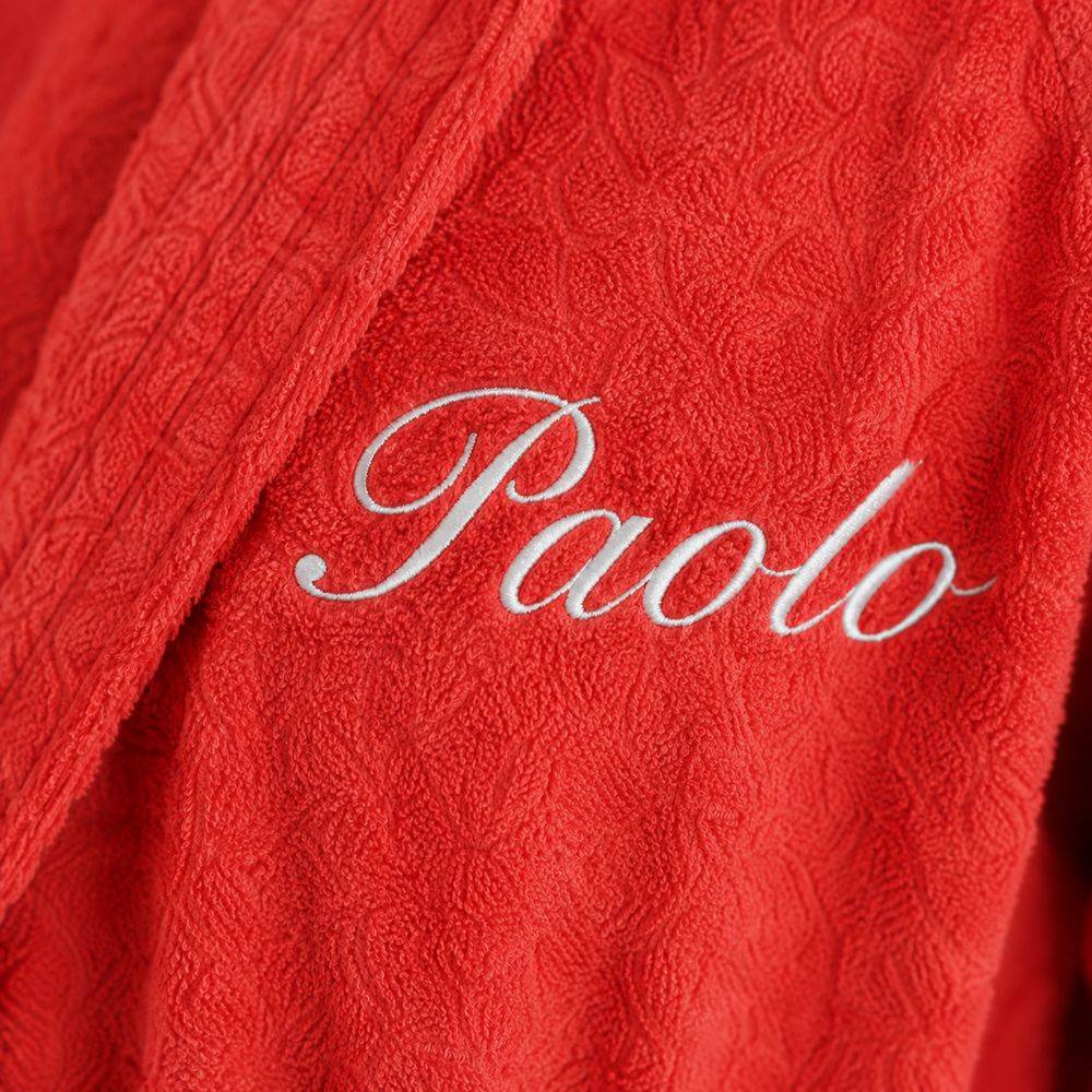Accappatoio bambino in spugna con cappuccio rosso