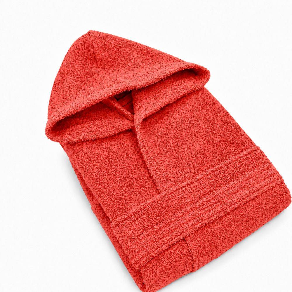 Accappatoio bambino in spugna con cappuccio rosso