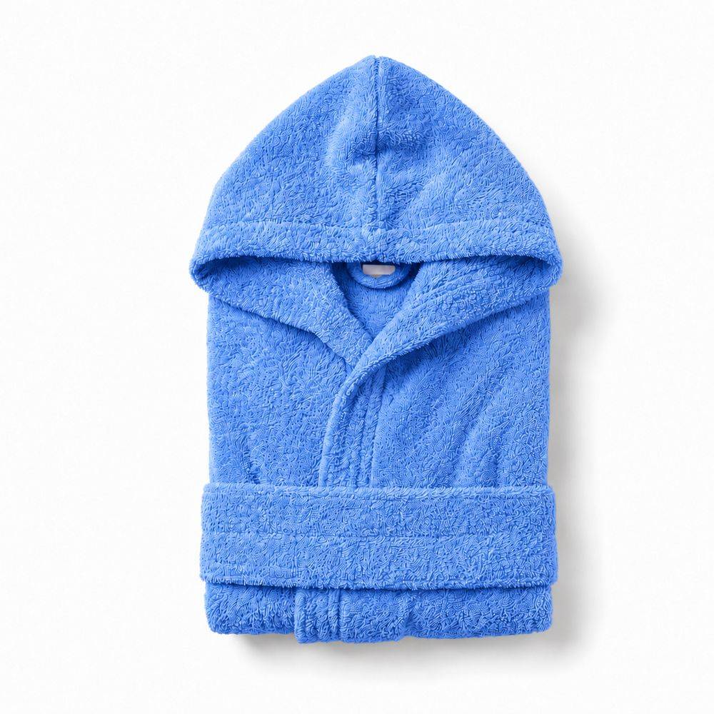Accappatoio bambino in spugna con cappuccio blu