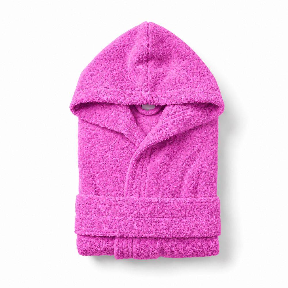 Accappatoio bambino in spugna con cappuccio fuxia