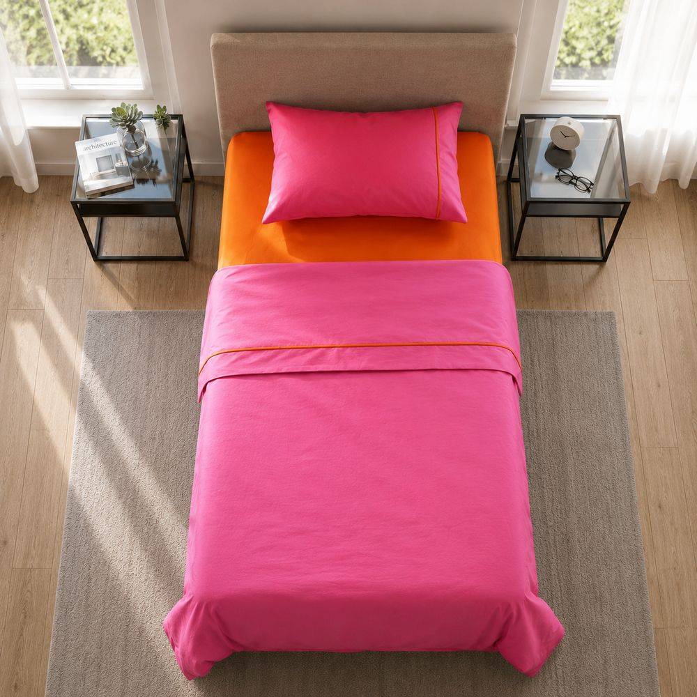 Completo Lenzuola Amelia Fuxia/Arancio Singolo