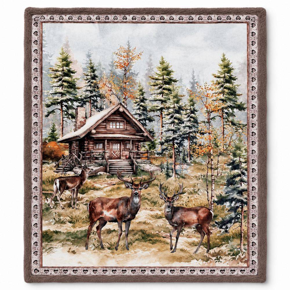 Plaid Sherpa stampa digitale Renne Chalet 130 x 160