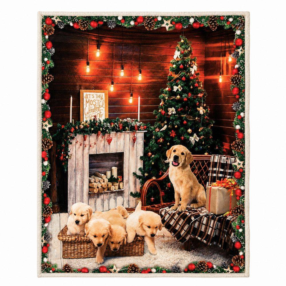 Plaid Sherpa stampa digitale Cani Caminetto 130 x 160