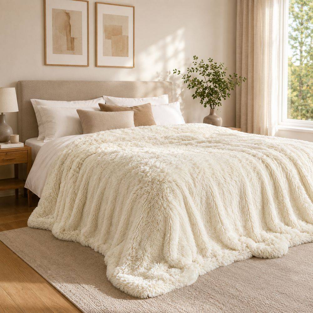 Coperta ecopelliccia Angy panna matrimoniale 210 x 240