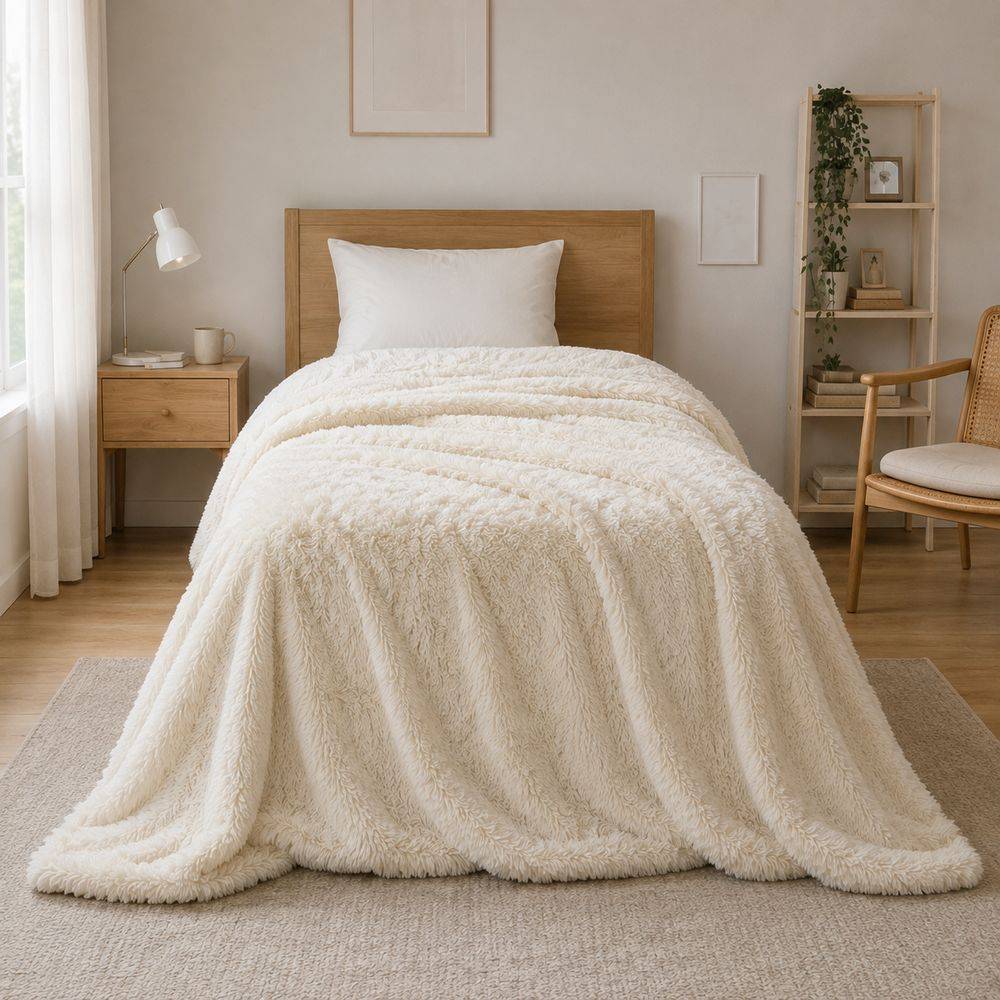 Coperta ecopelliccia Angy panna singola 160 x 210