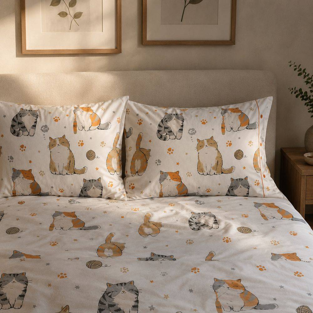 Completo Lenzuola Gatti e Gomitoli Francese
