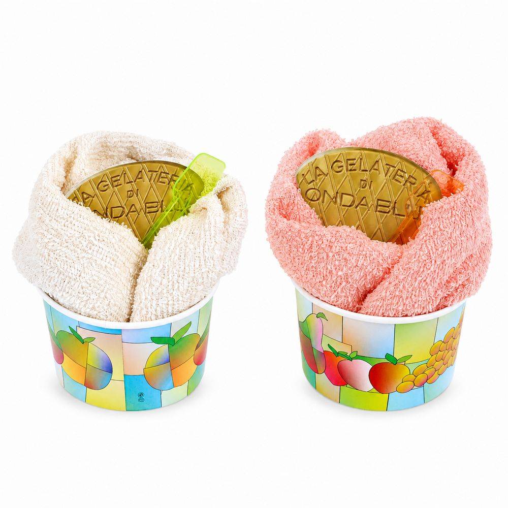 Set Regalo Coppa Gelato 2 Asciugamani Ospite - Panna & Fragola