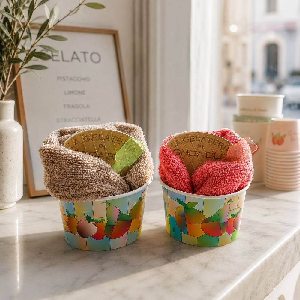 Set Regalo Coppa Gelato 2 Asciugamani Ospite - Bacio & Lampone