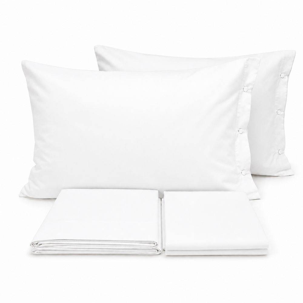 Completo Lenzuola Joli Bianco Federe con bottoni King Size