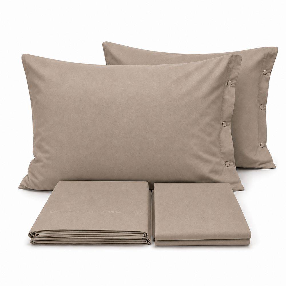Completo Lenzuola Joli Tortora Federe con bottoni King Size