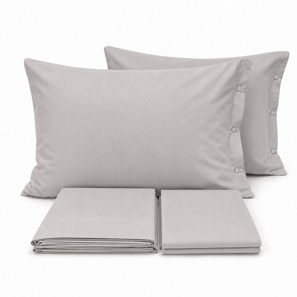 Completo Lenzuola Joli Grigio Chiaro Federe con bottoni King Size