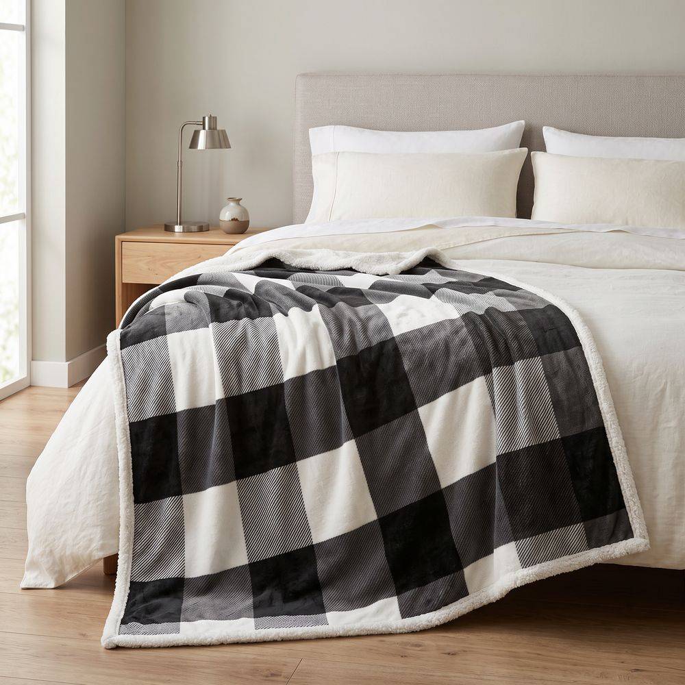 Plaid Aron Sherpa Scozzese grigio 120 x 150