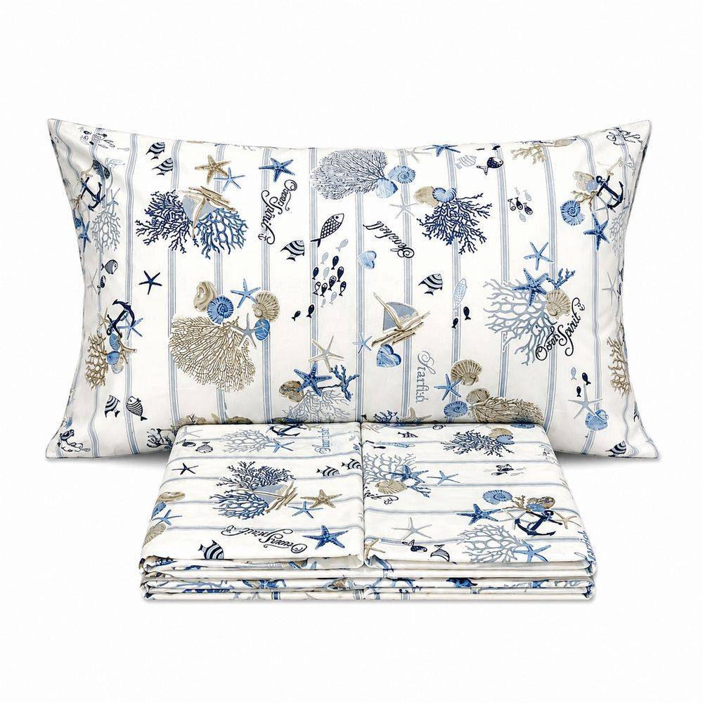 Completo Lenzuola Oceano rigato blu matrimoniale