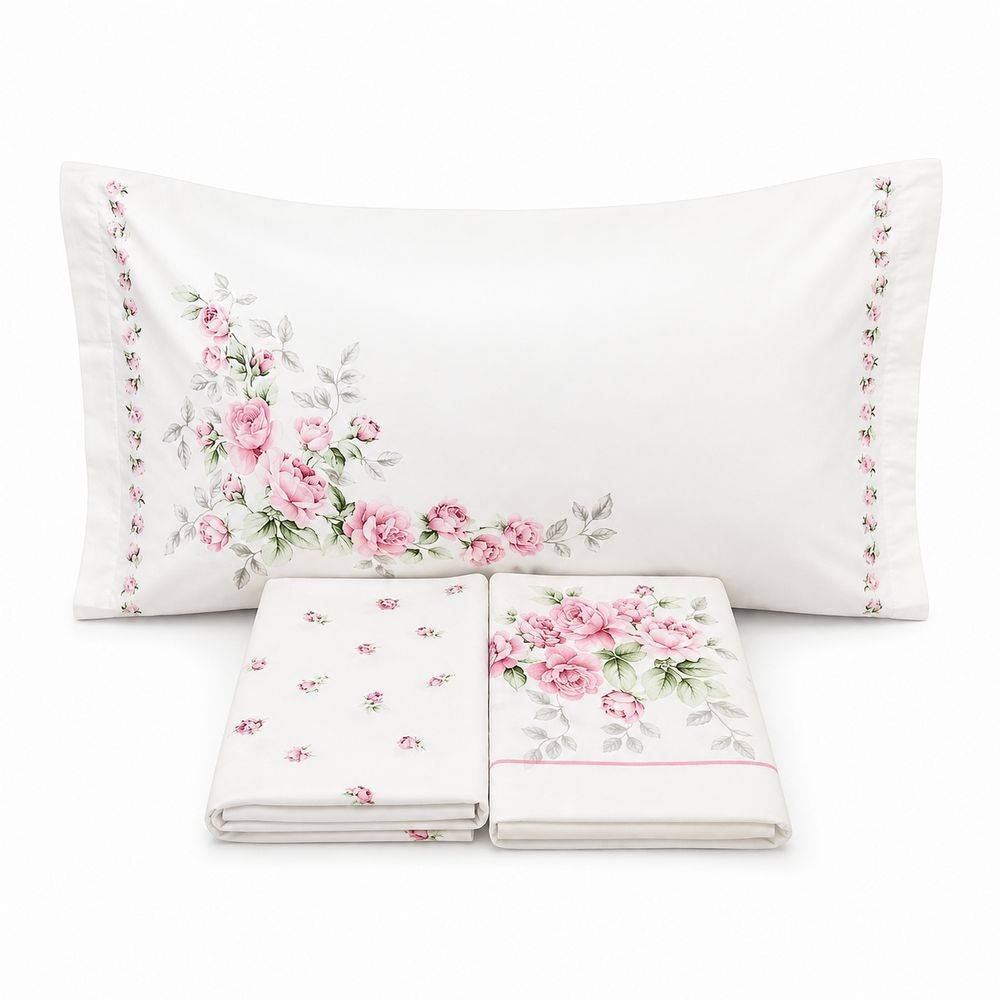 Completo Lenzuola Cloe rose rosa matrimoniale
