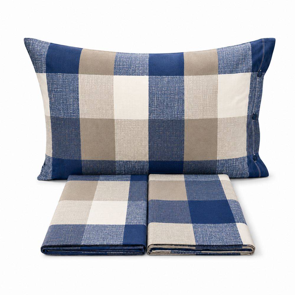 Completo Lenzuola Quadrettone blu Matrimoniale