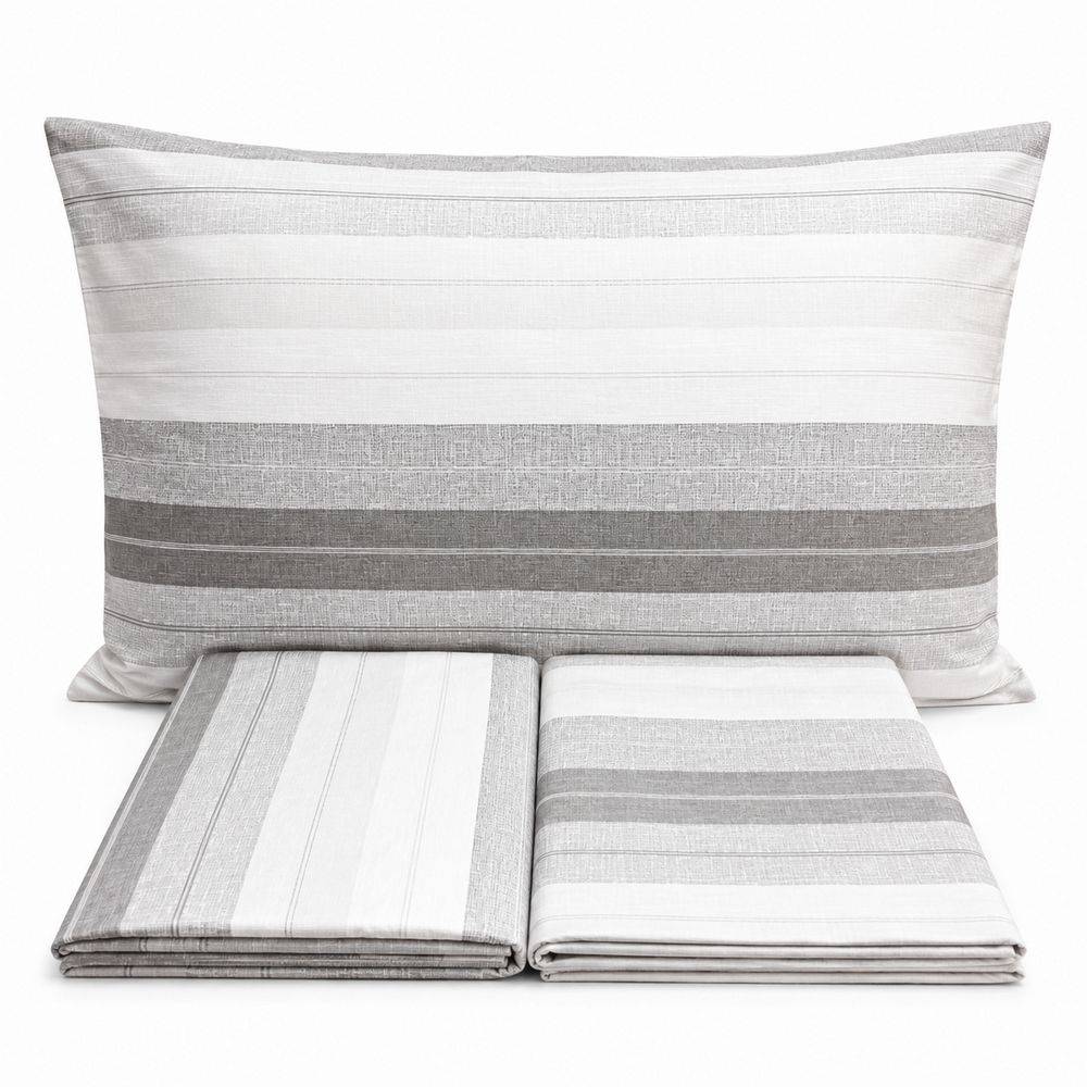 Completo Lenzuola Atena Riga Degradè grigio Lino matrimoniale