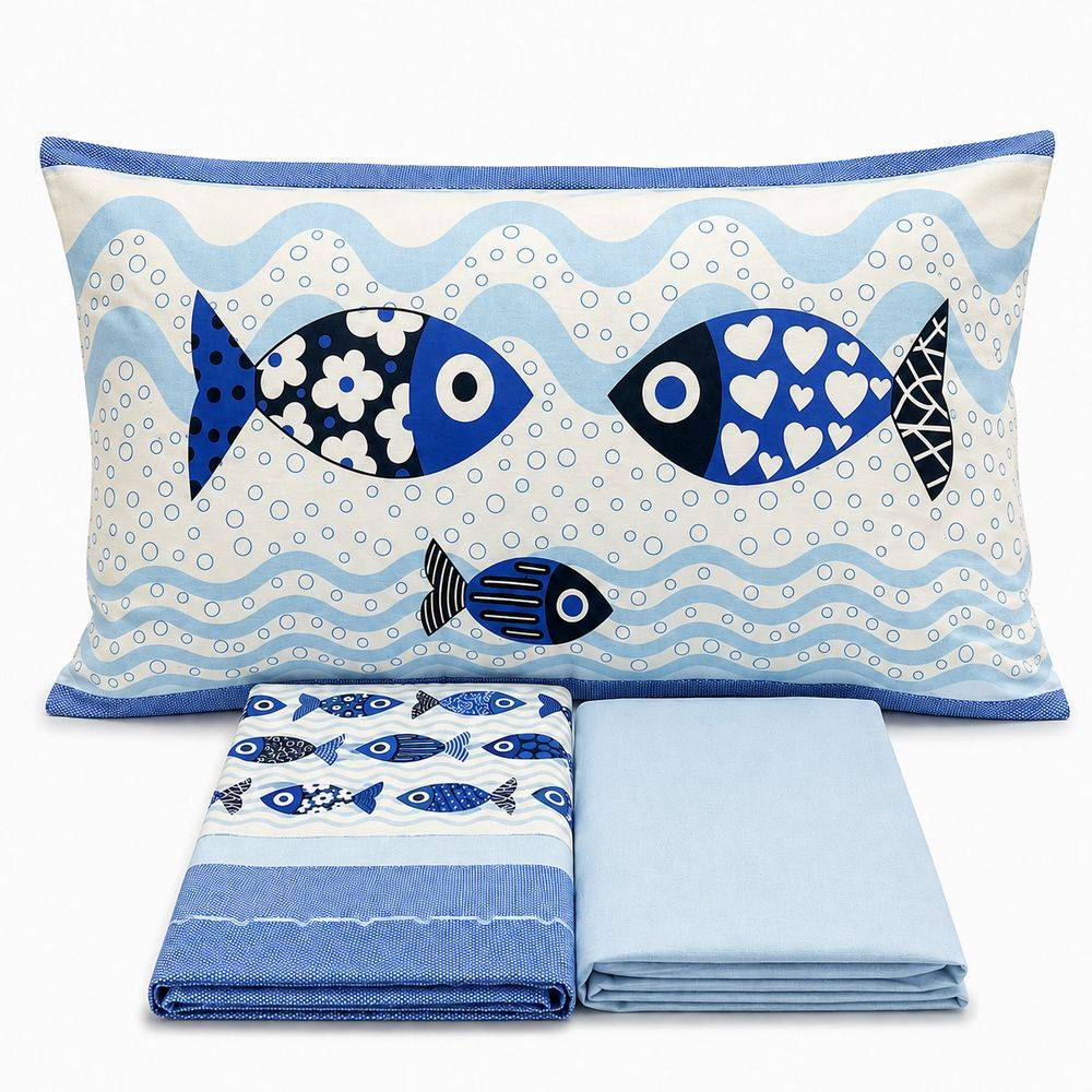 Completo Lenzuola Pesciolini blu Matrimoniale