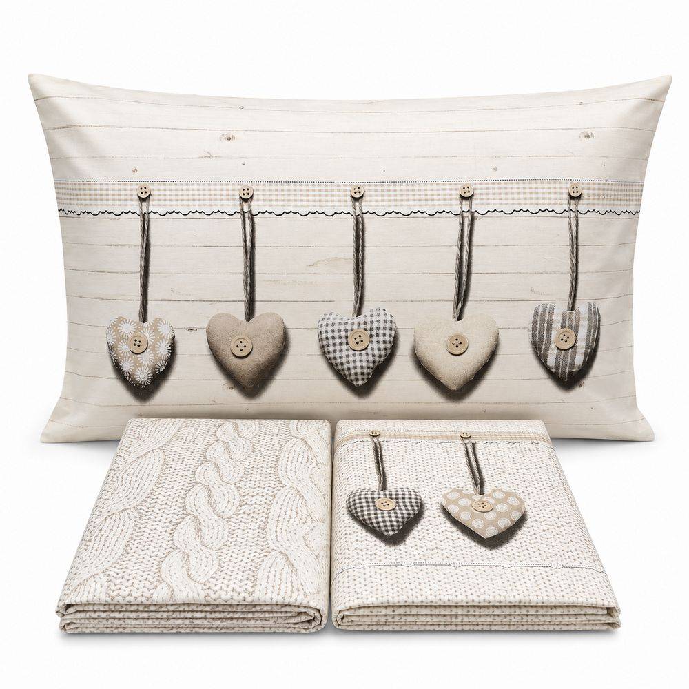 Completo Lenzuola Cuori appesi beige Matrimoniale