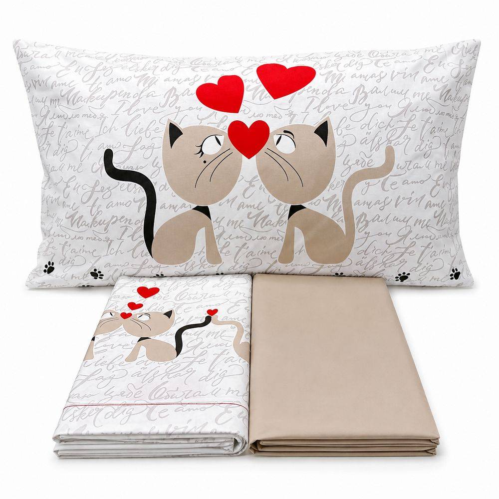 Completo Lenzuola Gattini beige Singolo