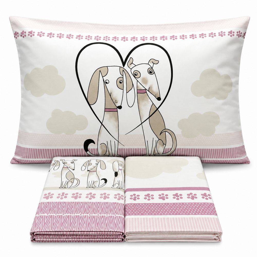Completo Lenzuola Cagnolini rosa Piazza e mezzo