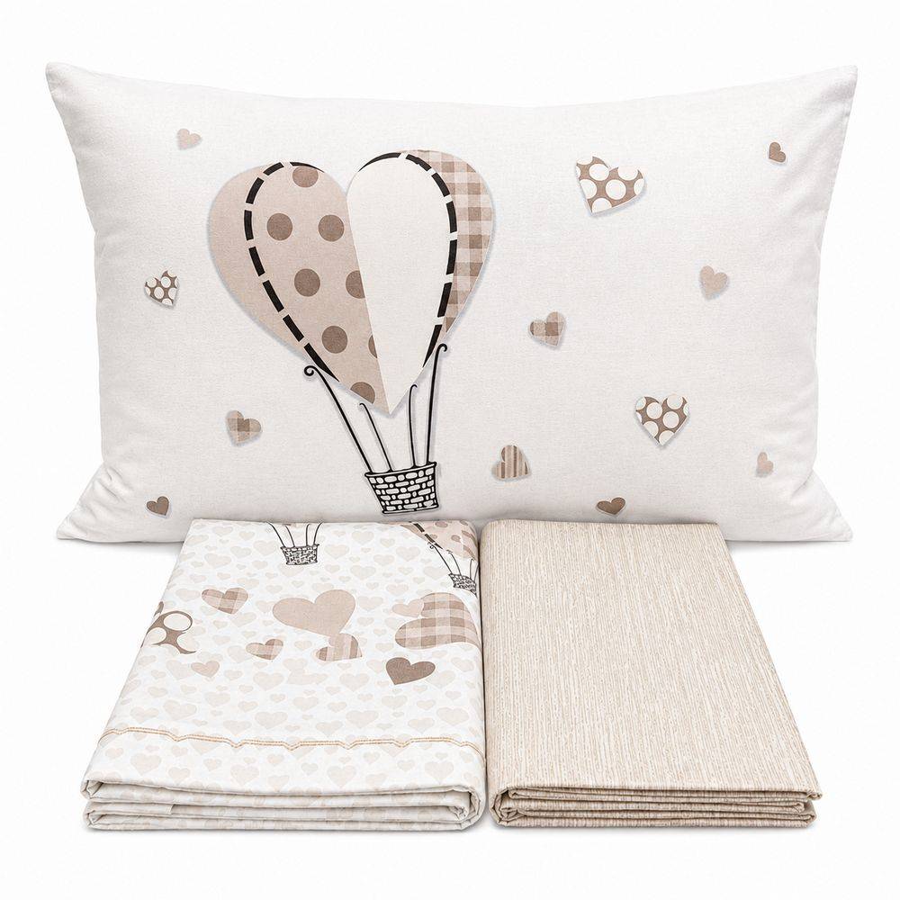 Completo Lenzuola Cuori a mongolfiera beige Singolo