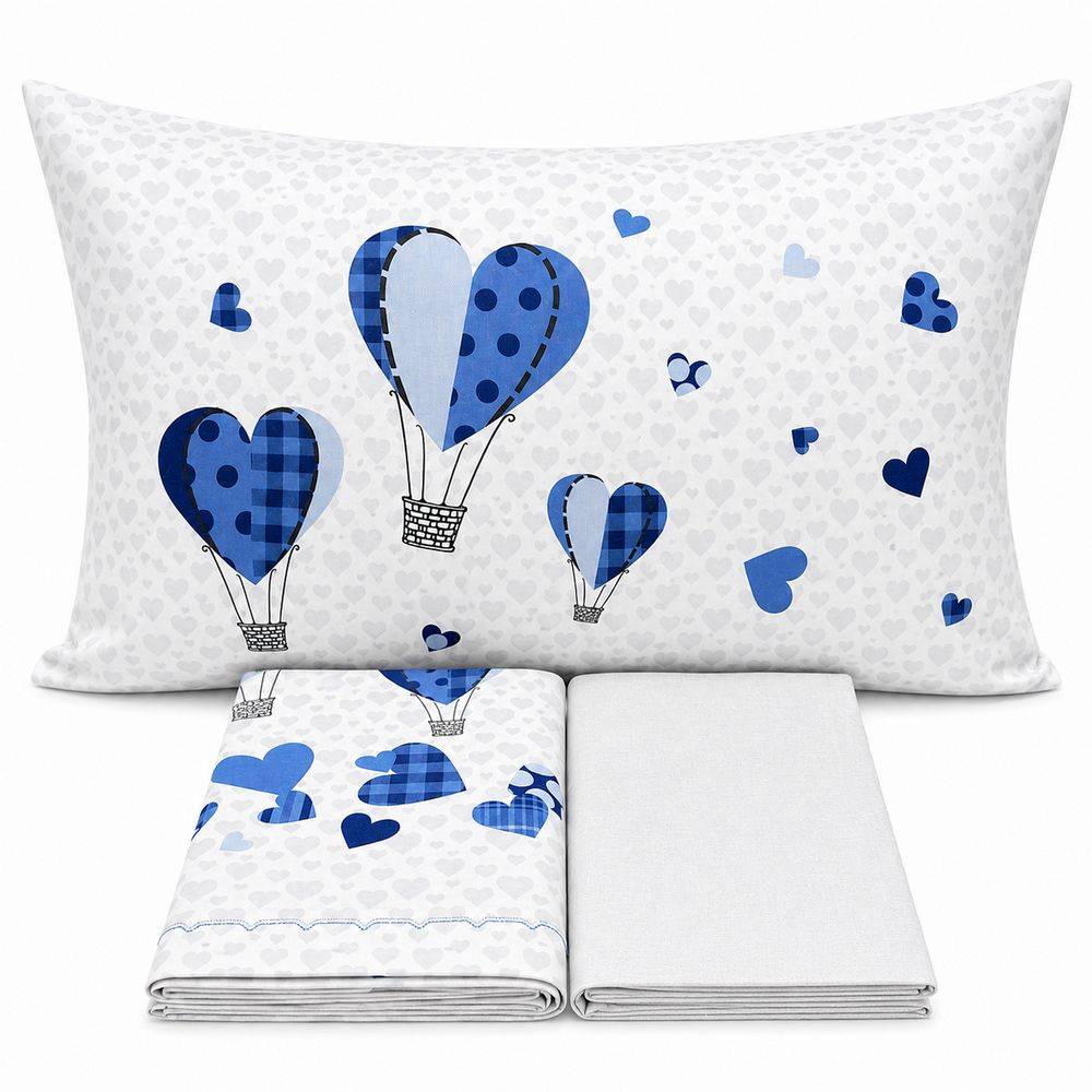 Completo Lenzuola Cuori a mongolfiera azzurro Singolo