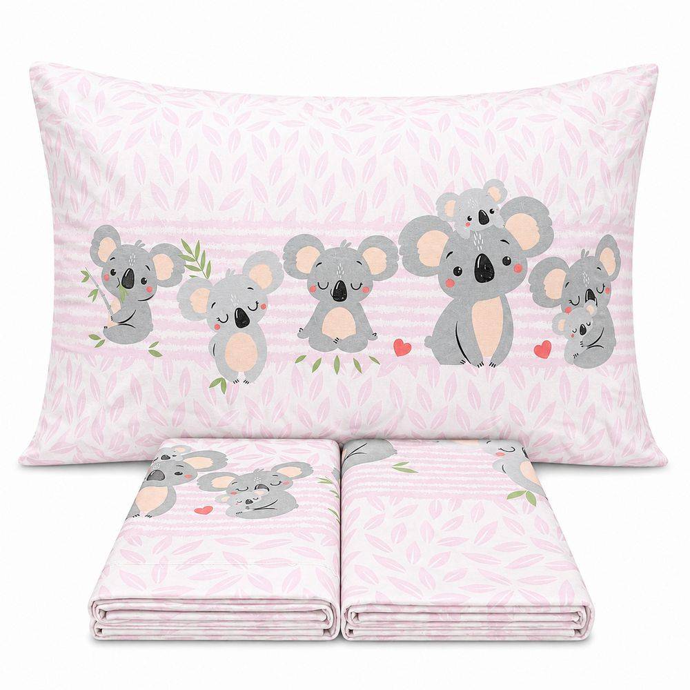 Completo Lenzuola Koala family rosa Piazza e mezzo