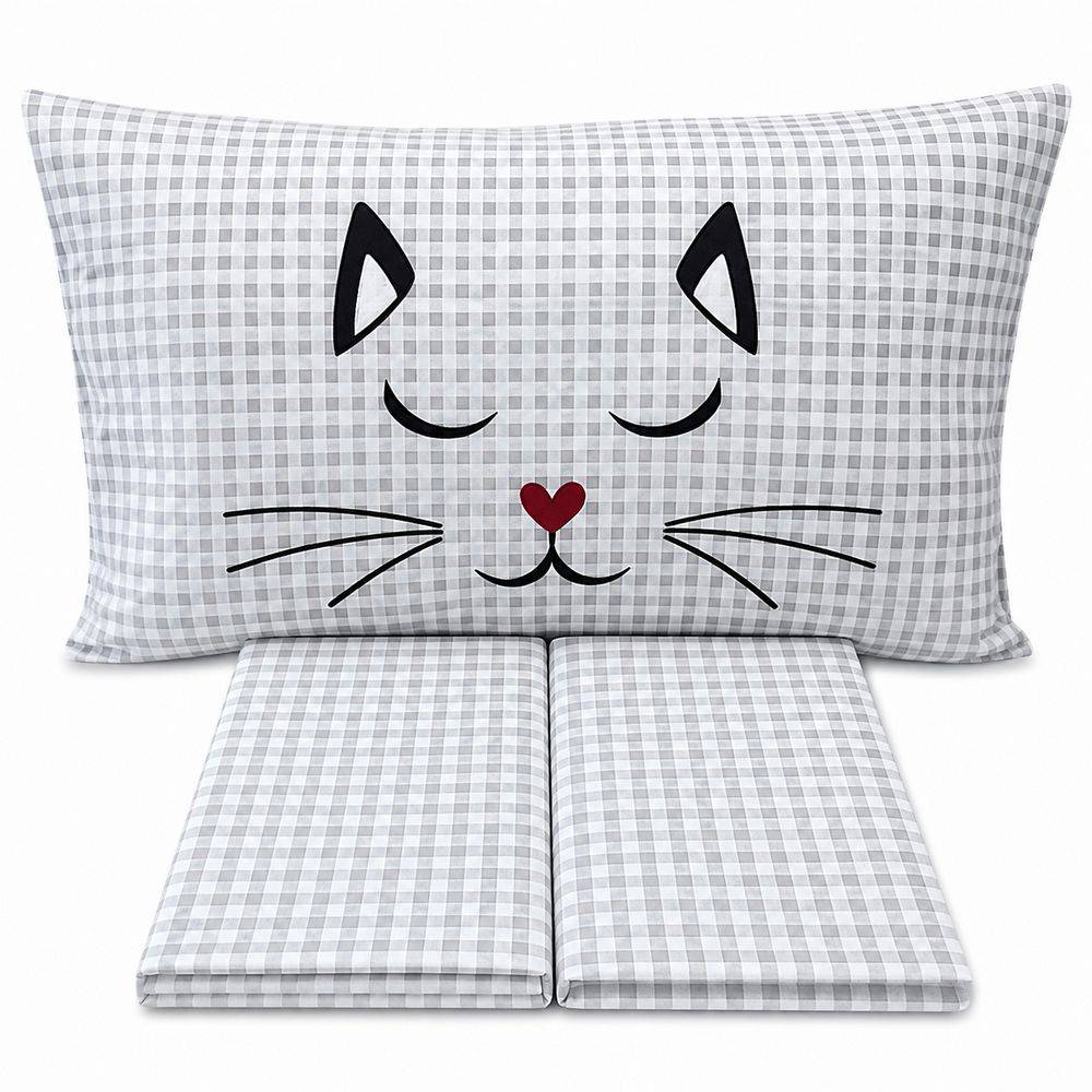Completo Lenzuola Miao quadretti grigi Singolo