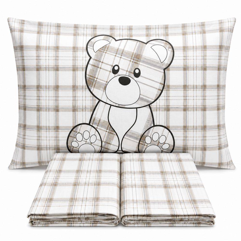 Completo Lenzuola Orsetto tartan Tortora Piazza e mezzo