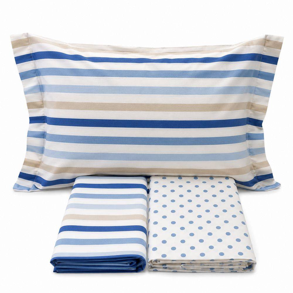 Completo Lenzuola dots e stripe azzurro Piazza e mezzo