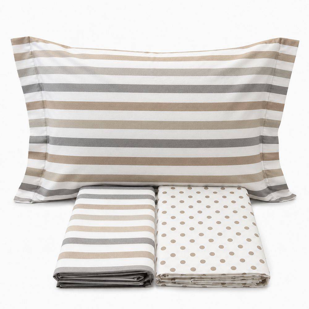 Completo Lenzuola dots e stripe tortora Singolo