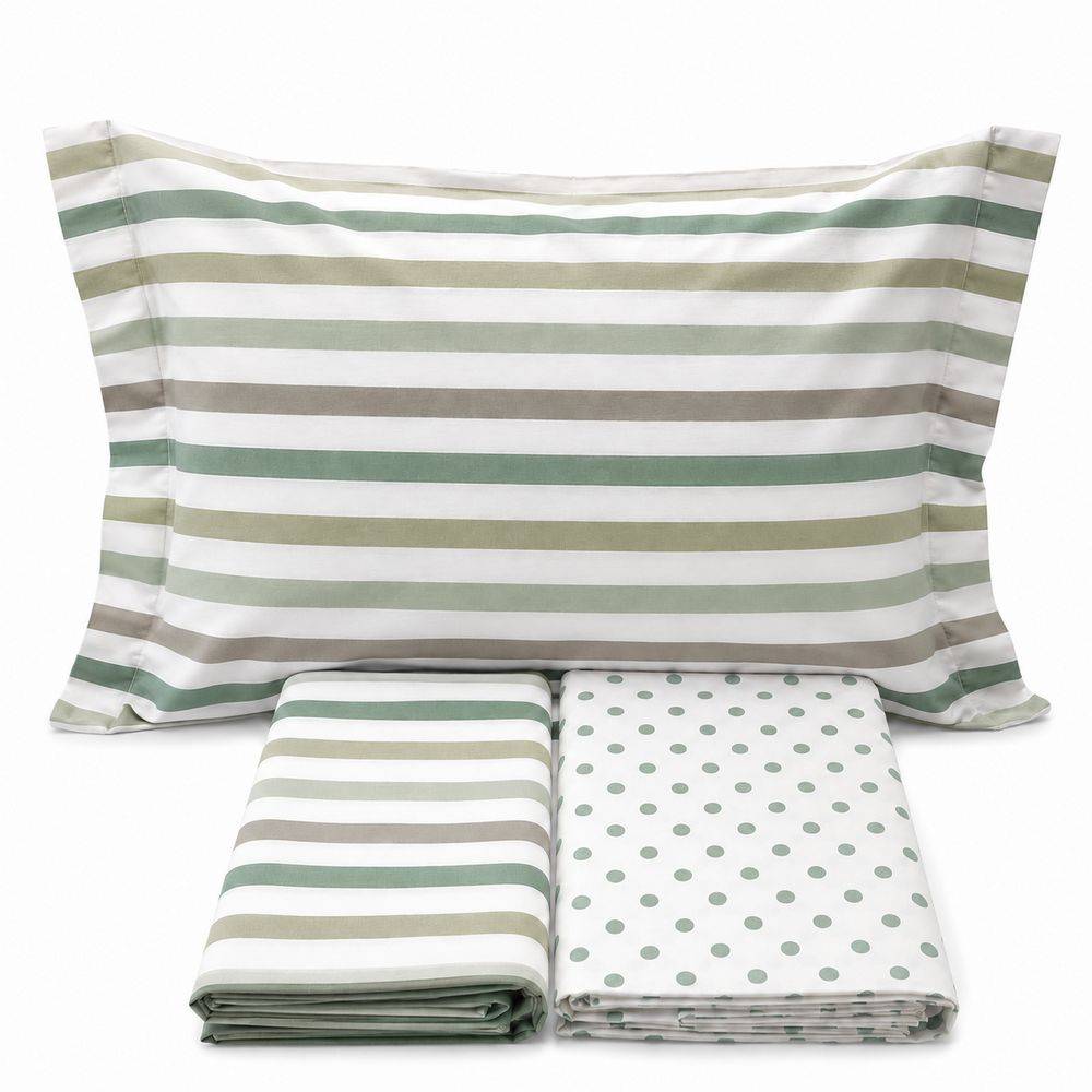 Completo Lenzuola dots e stripe verde Piazza e mezzo
