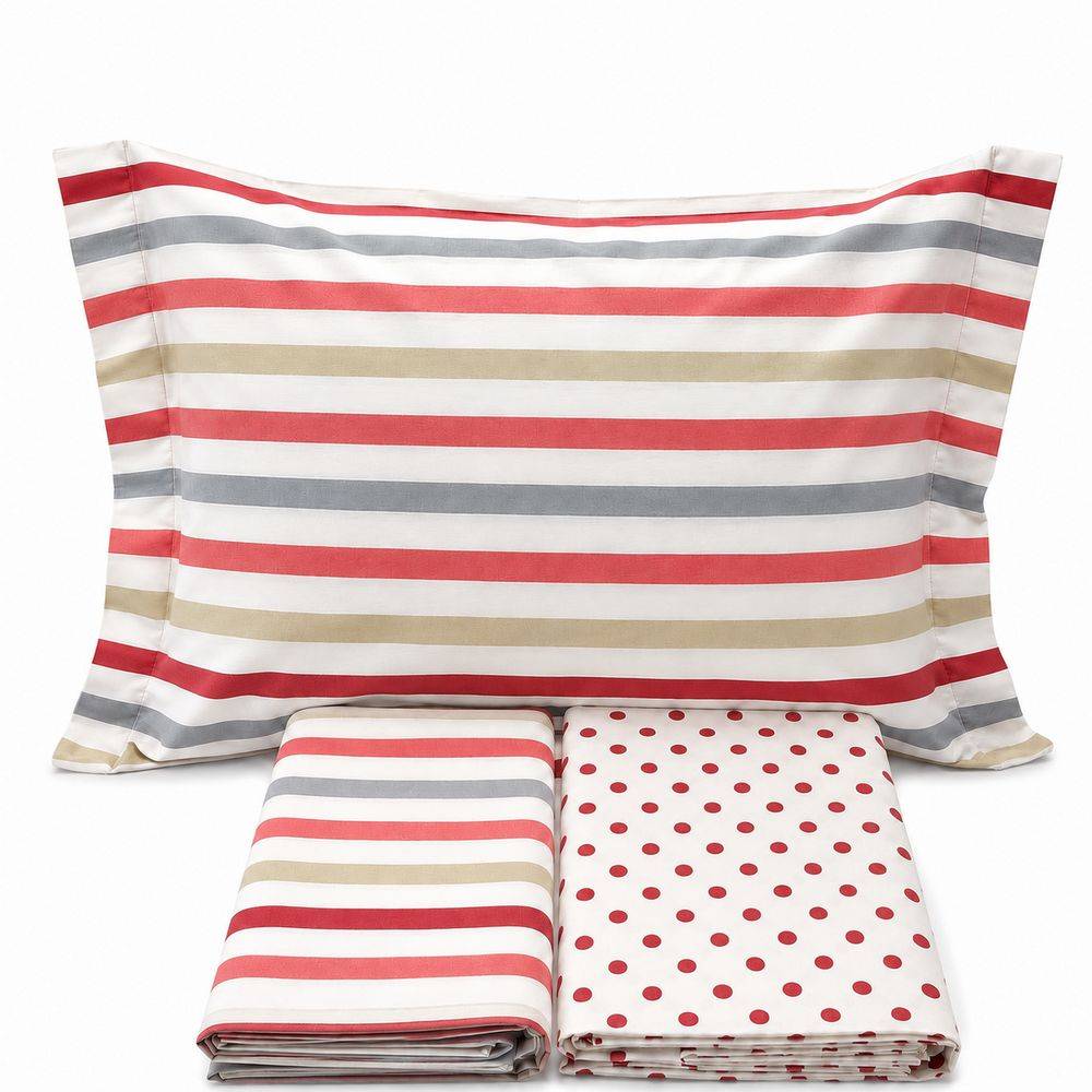 Completo Lenzuola dots e stripe rosso Piazza e mezzo