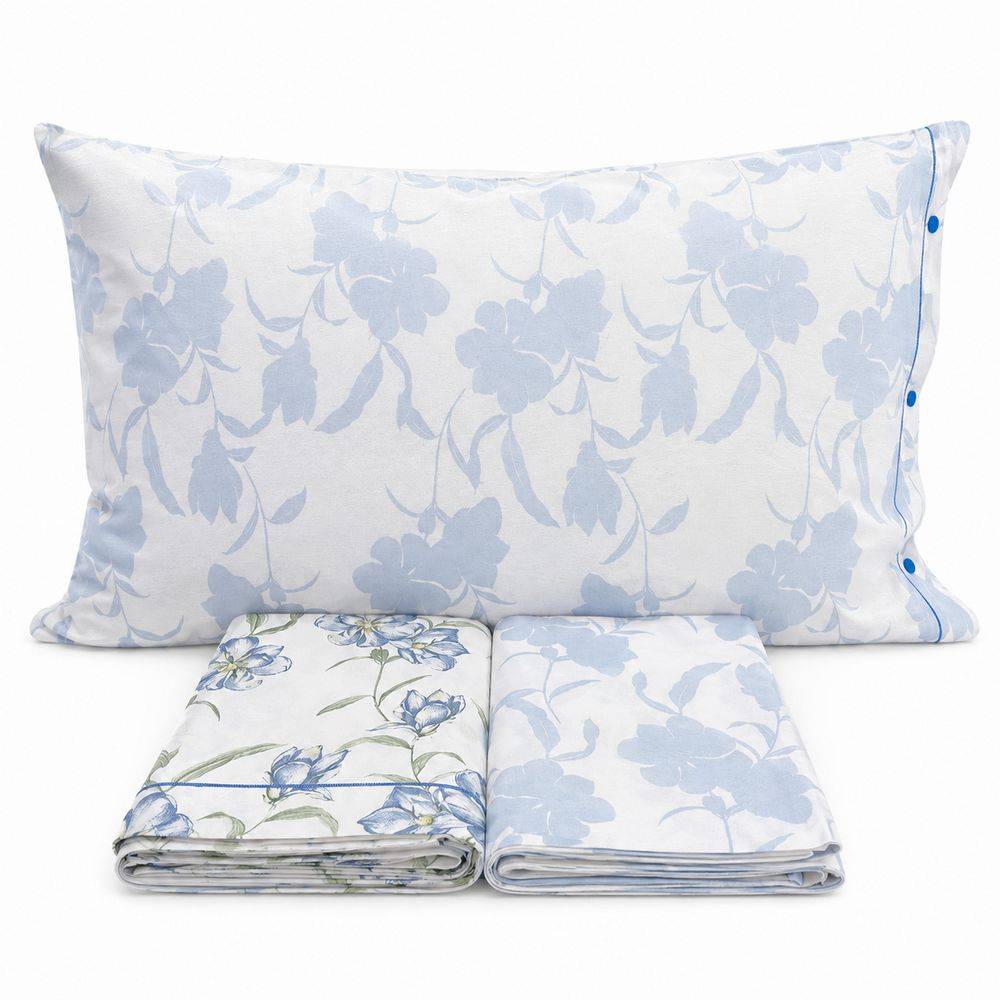 Completo Lenzuola magnolia azzurro piazza e mezzo