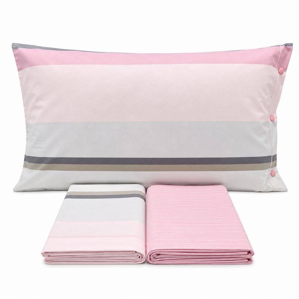 Completo Lenzuola scia rigato rosa piazza e mezzo